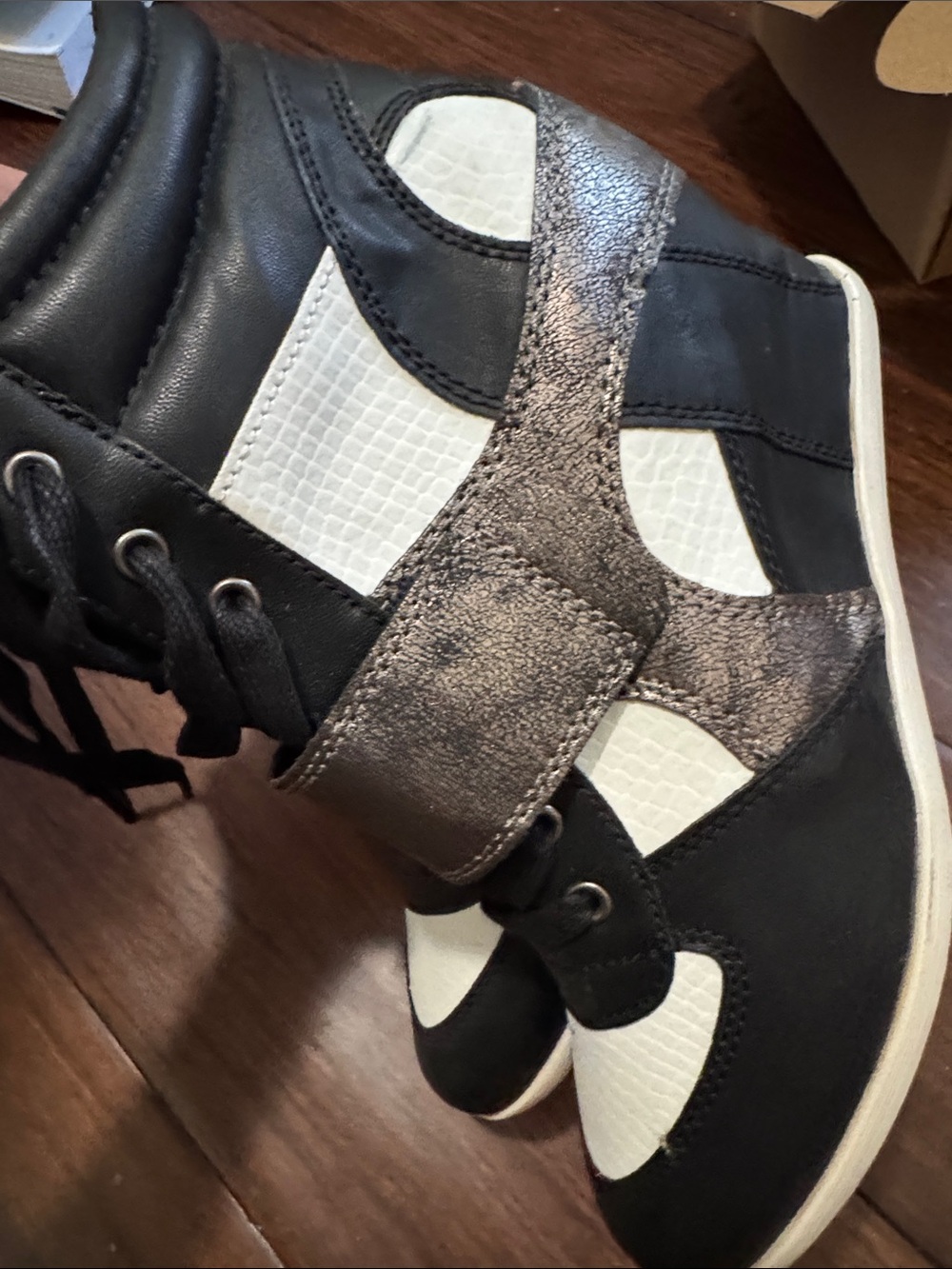 Express Black and White High-Top Wedge Sneakers - Picture 4 of 5